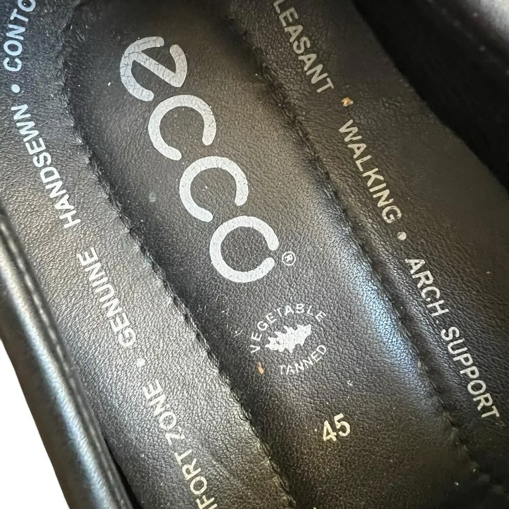 Ecco Black Leather Moc Driving Loafers Size 45 11-11.5 Slip On